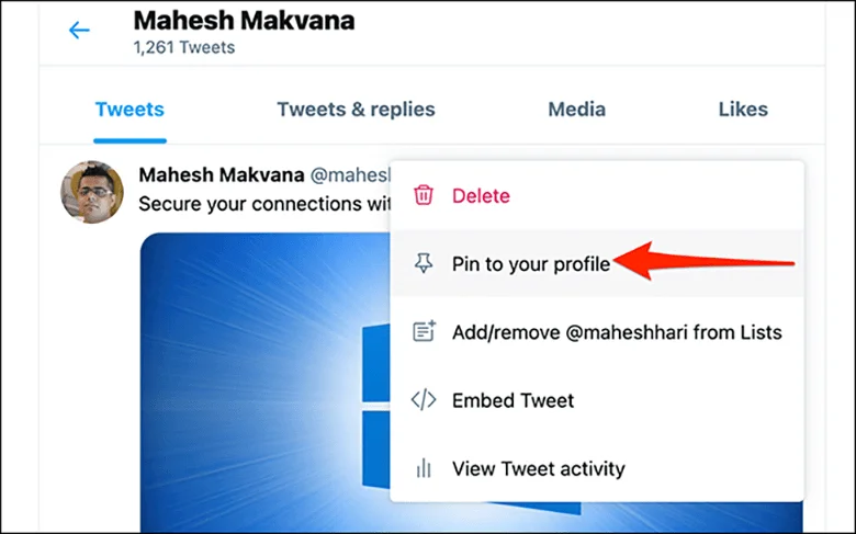 Pin a tweet for your website