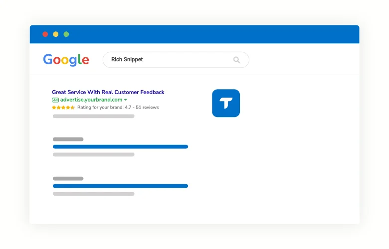 Rich snippets of customer reviews and comments