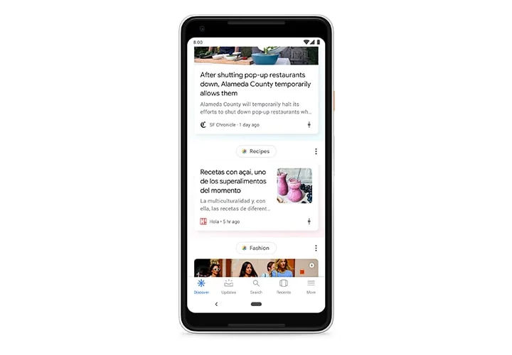 Google Discover feed and content recommendations