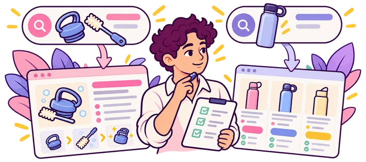 Matching a bottle-lid cleaning query and a buying query to different useful destinations