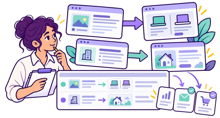 Referral sources are matched to landing pages and evaluated using relevant engagement and verified actions.