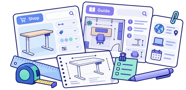A compact-desk category and a room-planning guide compared as different page types serving a related search task.