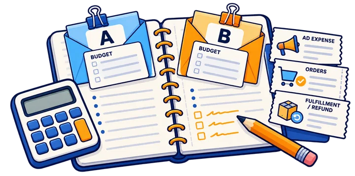 Separate campaign expenses, validated customer orders and contribution records used to assess acquisition economics.