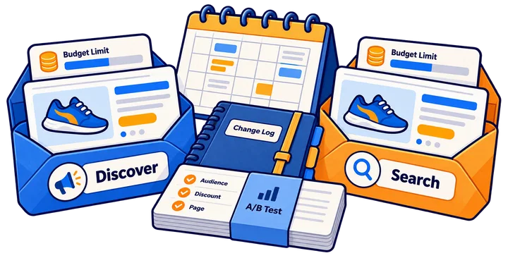 Separate prospecting and demand-capture test briefs with a stable offer and documented review window.