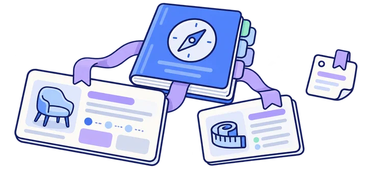 Conceptual site pages connected by a relevant navigation path from a topic hub to a category and useful guide.
