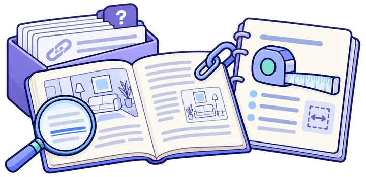 Magnifying a contextual editorial reference to an original measurement resource while keeping unreviewed link counts separate.