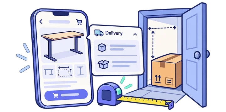Mobile product information explaining doorway and delivery requirements before a checkout decision.