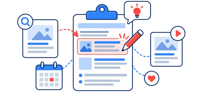 A page investigation connects search evidence, a content revision, and a scheduled review