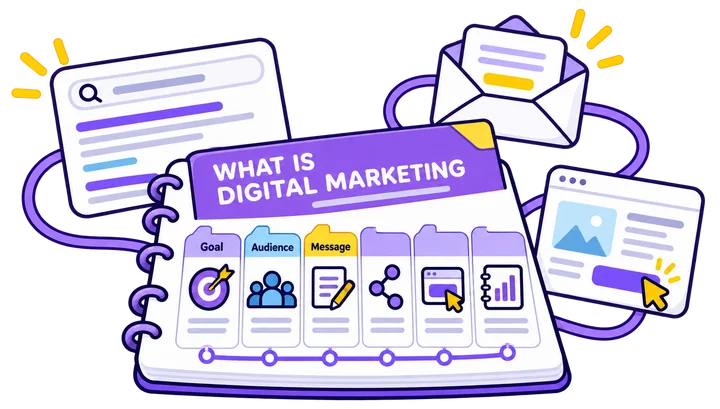 A marketing brief connects audience research, a useful message, digital channels, a destination and measurement.
