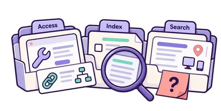 Separate records for page access, indexing and query-specific search visibility without a guaranteed progression.