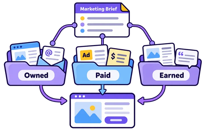 Owned, paid and earned media contribute different assets and evidence to the same marketing plan.