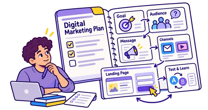A planner connects one business goal with audience needs, an offer, a channel mix and a measurable action.