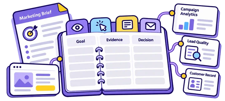 A marketing plan links awareness, acquisition, conversion and retention questions to separate measures.