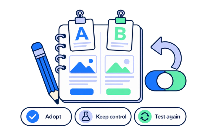 Documenting an A/B test decision to adopt, keep the control, or test again