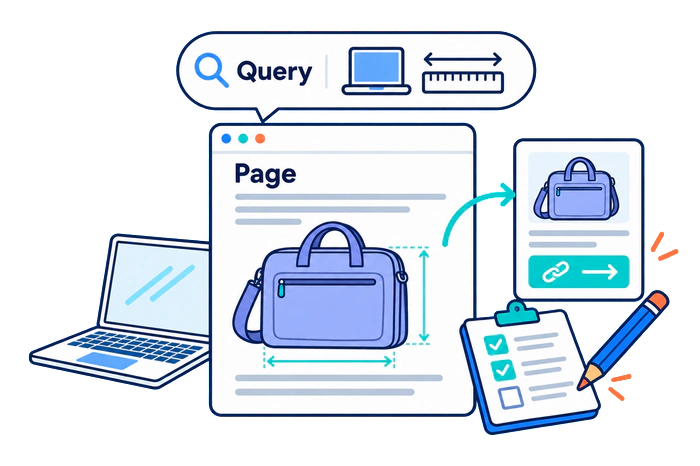 Comparing laptop-bag search intent with page dimensions and relevant product links