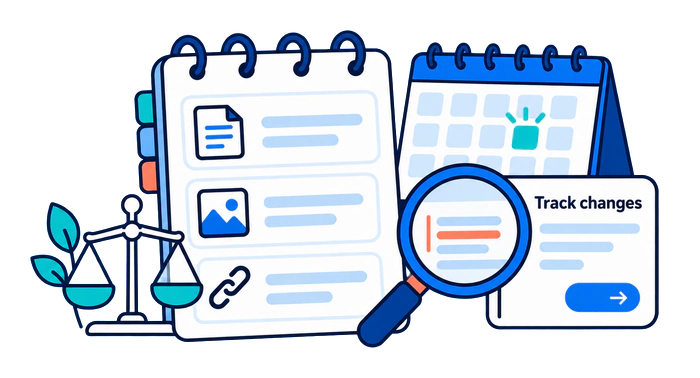 Recording a content change and reviewing comparable periods without assuming a result