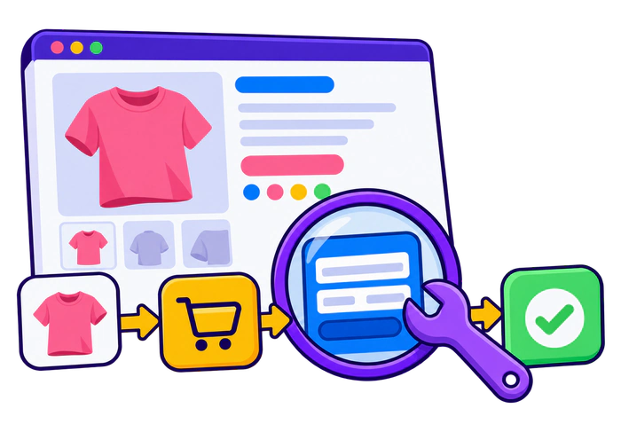 Investigating the journey from a product landing page through the cart to a completed order