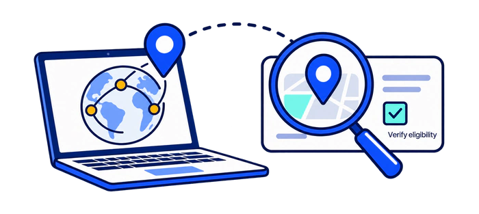 Checking service-area eligibility alongside reported geographic traffic on a laptop