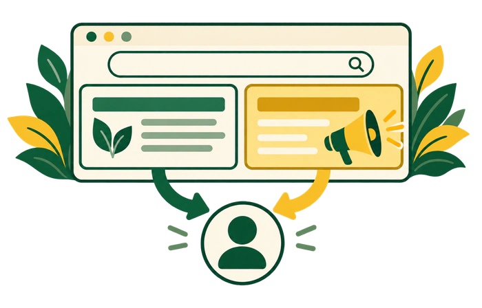 Organic search listings and paid advertisements bringing visitors to a website