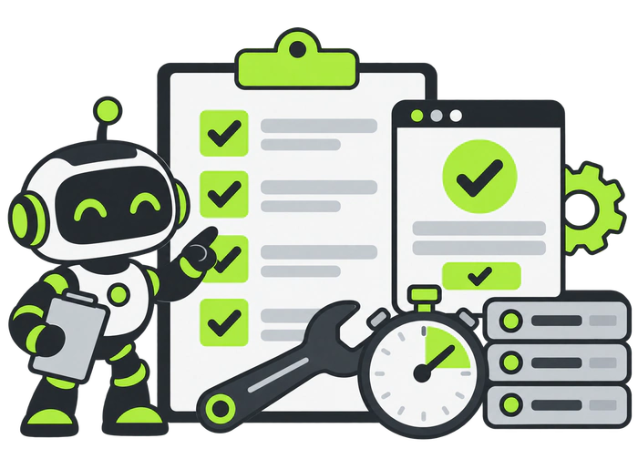 An automated testing bot checking website functionality and server performance